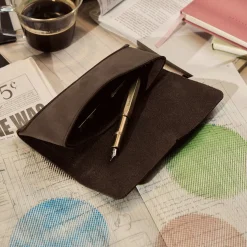 Chocolate Nubuck Leather Pen Case