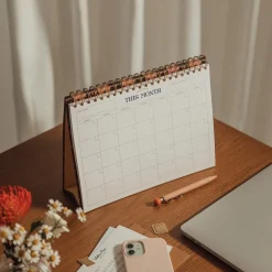 Floral Gingham Spiral Top Monthly Desk Pad A5