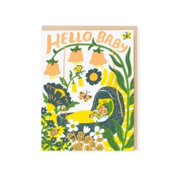 Hello Baby Bassinet Yellow Greeting Card